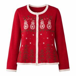 Ugly Christmas Sweater Zip Front Long Sleeve Xmas Snowman Holiday Size L(12/14)